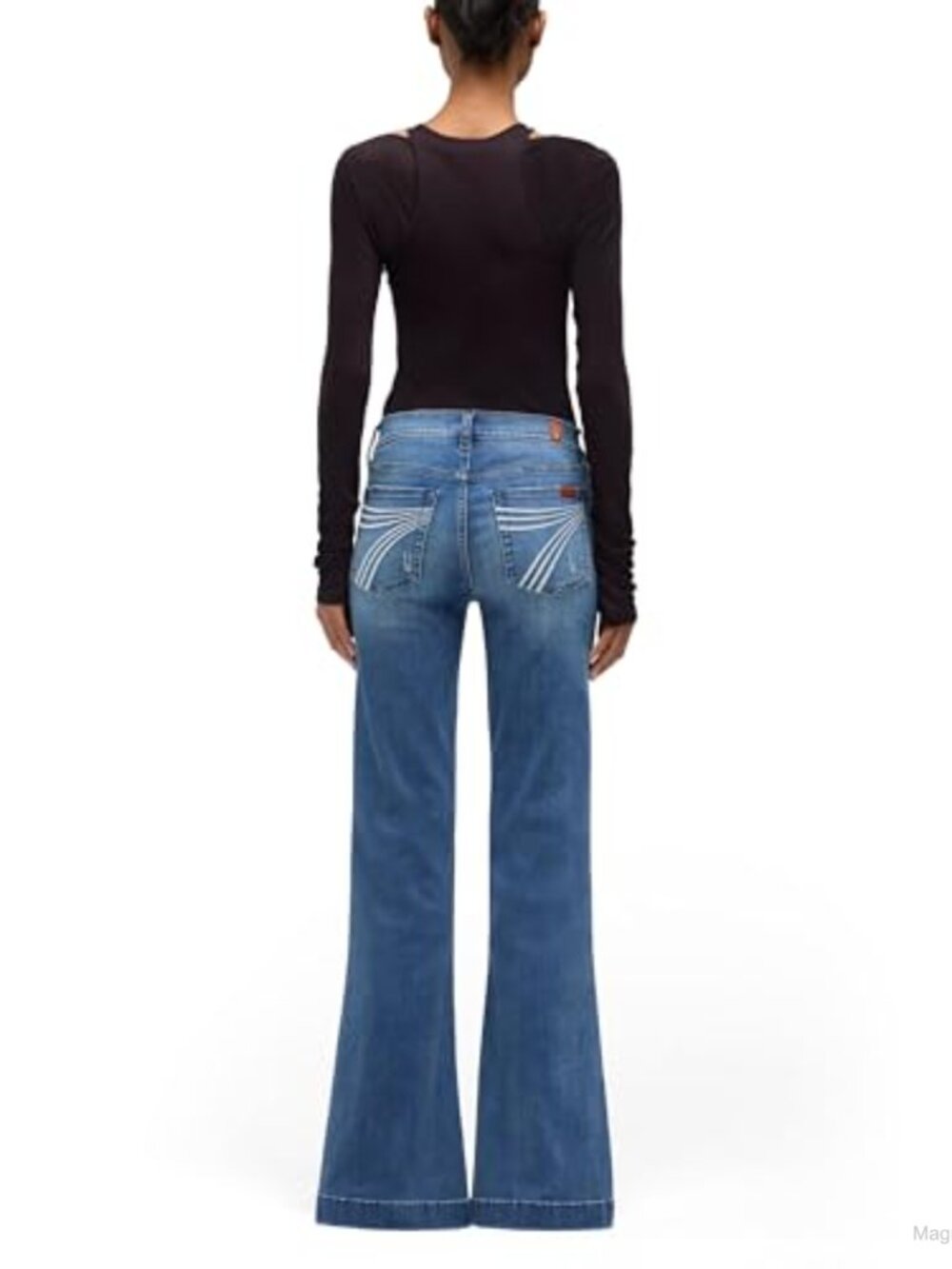 Mid Rise Flare Jeans Trouser Hem Stretch Cotton Blend - Picture 2 of 5